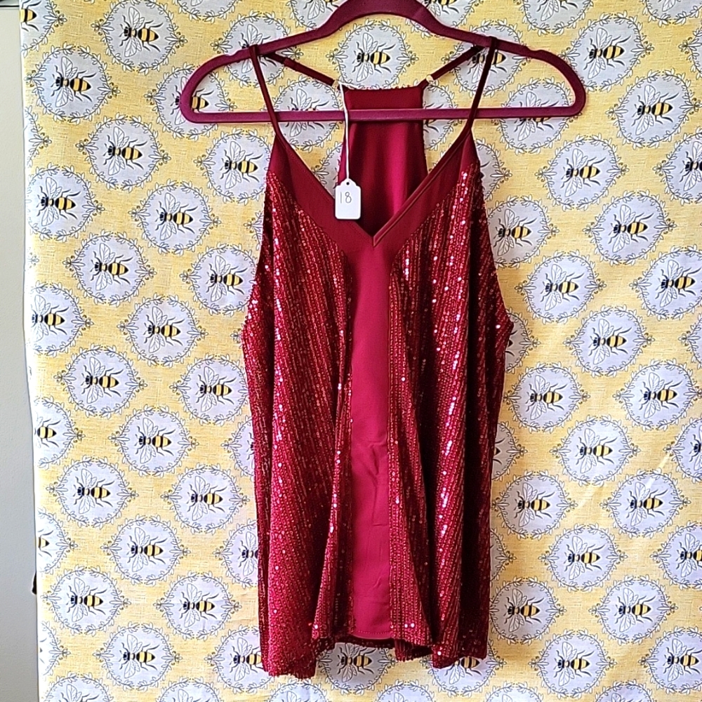 Sequin Fashion Tank Top, Large Maroon
